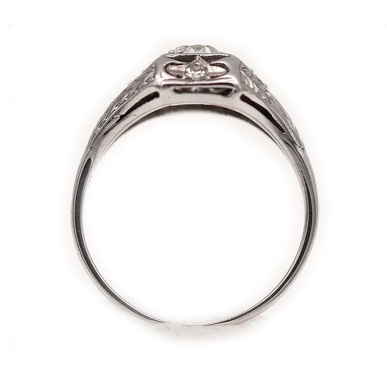 Antique Diamond Ring Vintage White Gold Filigree European Cut Diamond Art Deco Engagement Ring image 3