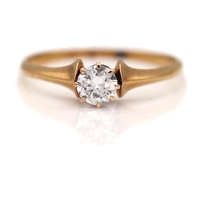 Victorian Style Engagement Ring .44ct Old European Cut Diamond GIA G VS2 – 14K Yellow Gold Knife Edge Setting – ArtDecoDiamonds