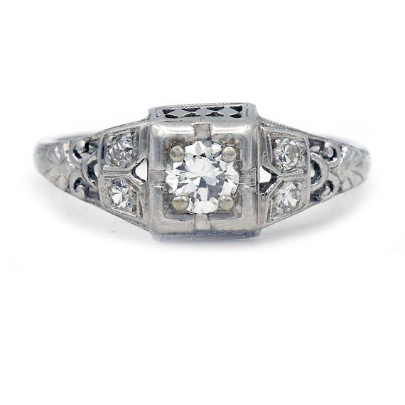 Art Deco .43 CTW Low Profile Platinum Diamond Engagement Ring