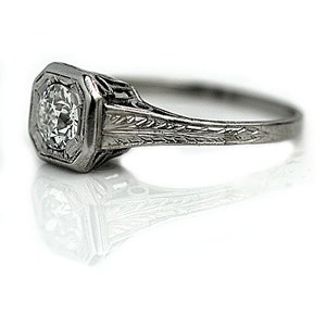 Art Deco Engagement Ring Platinum Diamond .60ctw European Brilliant Cut Estate Antique Vintage Engagement Ring Size 5