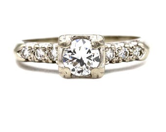 Mid-Century Engagement Ring .67 CTW 14 Karat Old European Diamond Antique Engagement Ring 1940s Vintage Diamond Ring