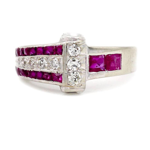 Art Deco .75 CTW Ruby & Diamond Art Deco Engagement Ring