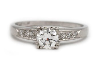 Antique Art Deco European Cut Diamond Engagement Ring 0.62 CTW Platinum Old European Diamond Ring