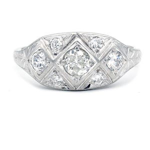 Art Deco Wedding Ring Vintage 1930&#39;s .60ctw European Diamond Filigree Antique Anniversary Wedding Ring Platinum