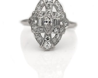 Mid-Century .70 CTW Bezel Set Old Mine Cut Marquise Diamond Vintage Dinner Ring