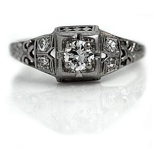 Art Deco .43 CTW Low Profile Platinum Diamond Antique Engagement Ring Filigree Ring