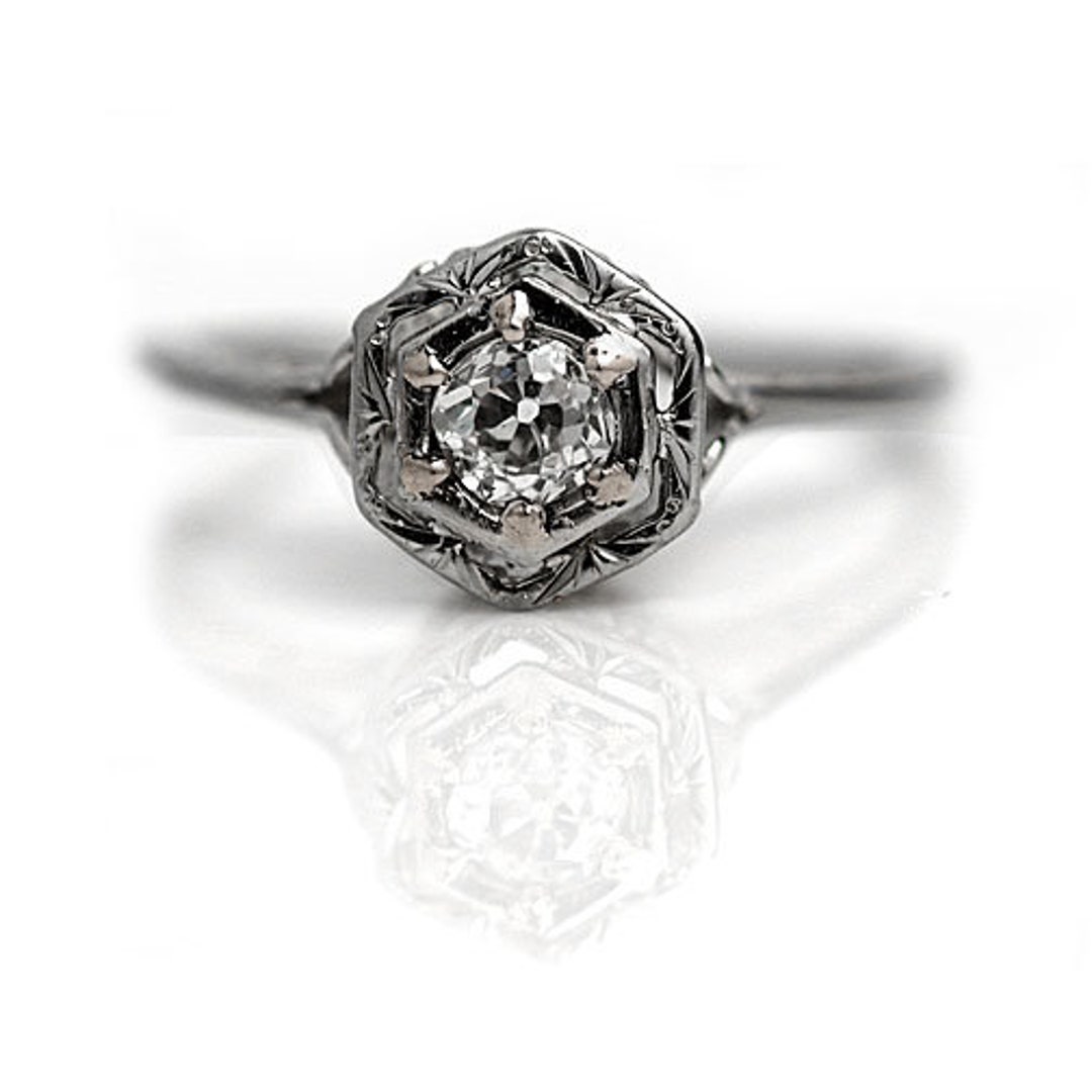 Delicate Art Deco Ring Mine Cut Diamond 1930s 14K White Gold - Etsy