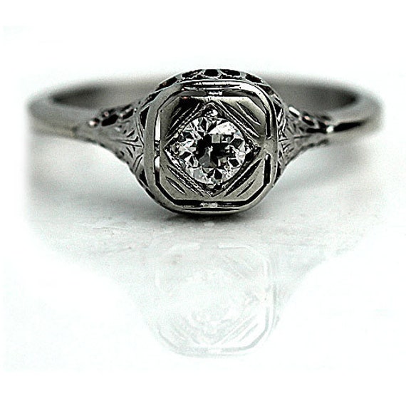 Antique Engagement Ring .20ctw Art Deco Diamond Ring 14K White Gold Engagement Ring 1920s Ring Vintage Estate Ring Sweet Treats!