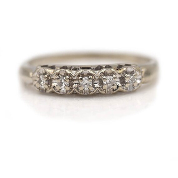 14k Gold & Diamond Wedding Band Ring. Size 7. Single Cut Diamonds. 3.6 mm Wide. Prong Set