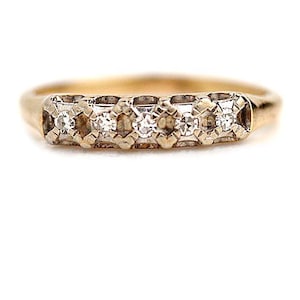 Antique Two Tone Diamond Wedding Band Vintage Wedding Ring Stacking Band