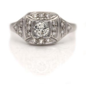 Antique Engagement Ring 1940s Art Deco Ring .76ctw Platinum Art Deco Diamond Wedding Ring Milgrain Unique Engagement Ring Size 4.75!