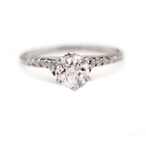 Art Deco .80 CTW Old Mine Cut Diamond 14 Karat White Gold Solitaire Vintage Engagement Ring