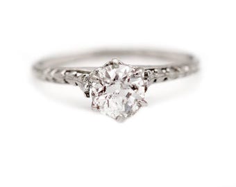 Art Deco .80 CTW Old Mine Cut Diamond 14 Karat White Gold Solitaire Vintage Engagement Ring