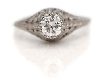 Antique Diamond Solitaire Ring - Platinum Diamond Ring - Antique Diamond Ring - Diamond Promise Ring - Antique Stack Ring