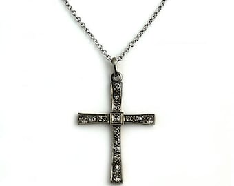 Antikes Diamantkreuz 18K Weißgold Diamantkreuz im Europäischschliff Circa 1900s Shop Vintage