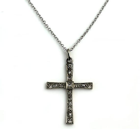 Antique Diamond Cross 18K White Gold European Cut Diamond Cross Circa 1900s Shop Vintage