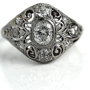Antique Cushion Cut Engagement Ring - Antique Art Deco & Diamond Ring - Vintage Art Deco Engagement Ring- Cushion Cut Diamond Ring