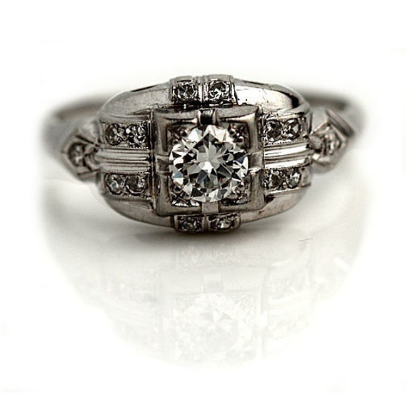 Art Deco Diamond Ring, White Gold Diamond Ring, Di