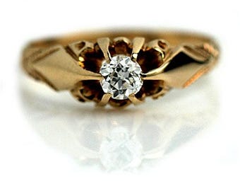 Anillo de compromiso victoriano con diamante de talla europea antigua de 0,25 quilates en oro rosa de 14 quilates.