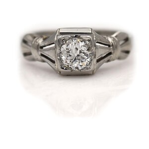 Art Deco Antik Verlobungsring - Old European Cut, GIA .43ctw Filigran, 18K Weißgold