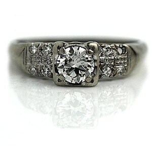 Antique .77 CTW Old European Cut Vintage Diamond Engagement Ring with Side Stones