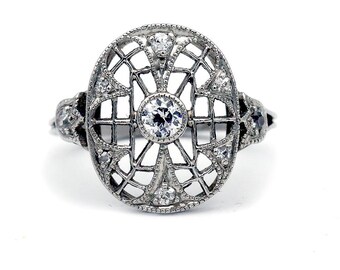 Edwardian Diamond Engagement Ring | .50 CTW Old European Cut Platinum Antique Ring | Circa 1920s