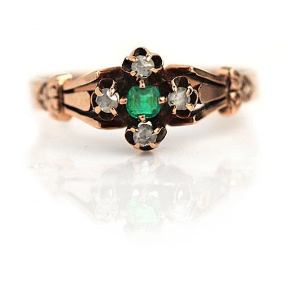 Victorian Antique Emerald Engagement Ring Vintage