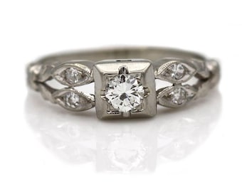 Art Deco Engagement Rings .28ctw Vintage Engagement Ring White Gold Art Deco Diamond Engagement Rings Vintage Transitional Cut Diamond Ring