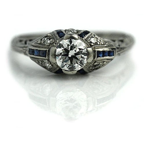 Art Deco Engagement Ring Vintage 1930's 1.22ctw Bl