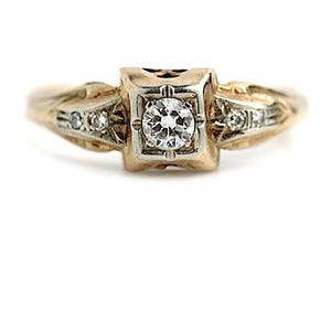 Art Deco Diamond Engagement Ring .15ct Old European Cut G VS2 Two Tone Filigree Ring