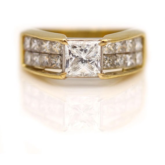 Princess Cut Diamond Princess Cut Ring 1.20 Ct GIA Vintage Invisible Set Princess Cut Diamond Engagement Ring