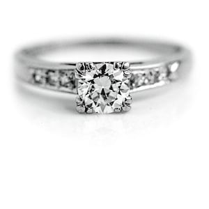 Antique Art Deco European Cut Diamond Engagement Ring 0.62 CTW Platinum Old European Diamond Ring