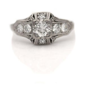 Art Deco Estate European Cut Diamond Antique Engagement Ring Art Deco Edwardian Platinum&quot; The Ellie&quot;