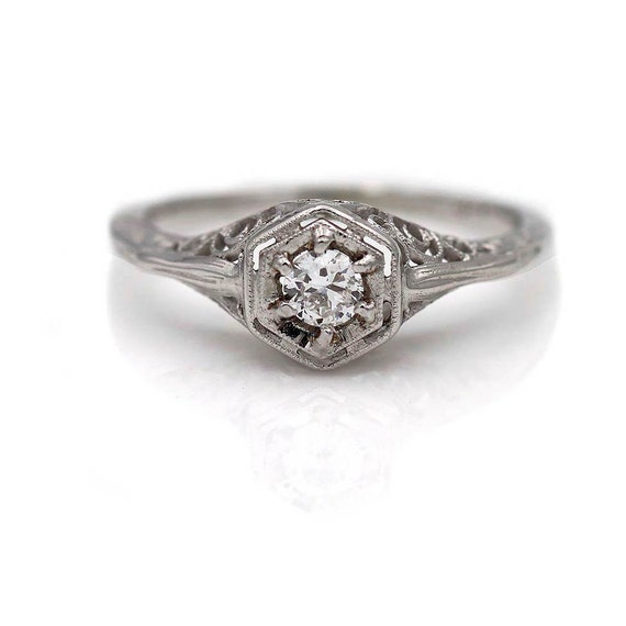 Antique Diamond Ring Filigree Design .18ct European Cut | Etsy