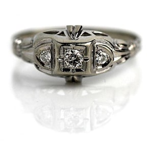 Antique .15 CTW 3 Stone European Cut Vintage Diamond Engagement Ring Vintage Three Stone Ring