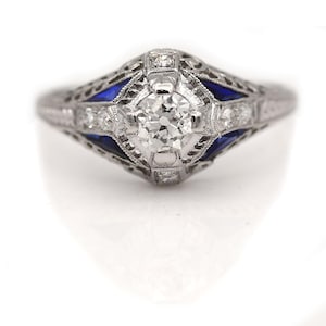 Vintage Sapphire Engagement Rings Art Deco Engagement Rings 85cttw Platinum Art Deco  Engagement Rings 1930s Vintage Diamond Sapphire Ring
