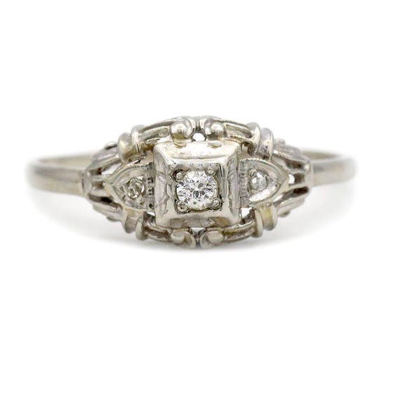 Art Deco Three Stone Engagement Ring