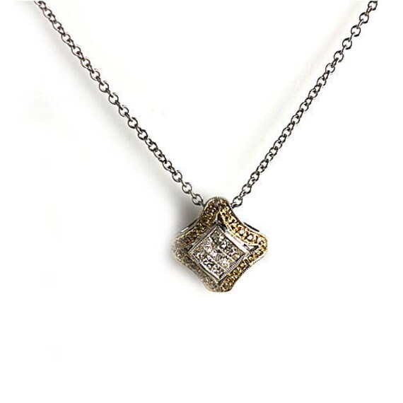Vintage Diamond Style Pendant in 18K Two tone Gold | Vintage Diamond Princess Cut Diamond Fancy Yellow Diamond | Authentic Diamond Necklace
