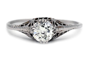 Art Deco Diamond Engagement Ring - GIA Antique Solitaire Art Deco & Diamond Ring - Vintage Art Deco Engagement Ring- Art Deco Diamond Ring