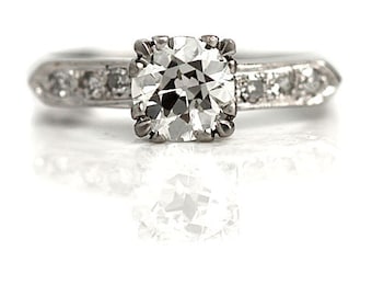 Vintage Diamond Ring - 1.17ctw GIA Vintage Engagement Ring - Vintage Diamond Engagement 1950s Vintage Platinum Diamond Engagement Ring