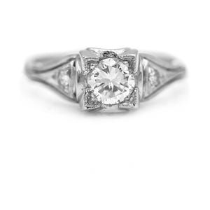 Antique Platinum Diamond Ring – 1930s Transitional 0.45ct with Milgrain Engravings, Ethically Sourced Vintage Jewelry