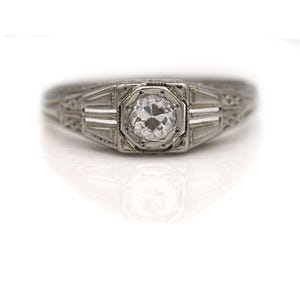Art Deco Engagement Ring Vintage 1930's .35 Carat European Diamond Solitaire Filigree Antique Anniversary Wedding Ring 18K White Gold