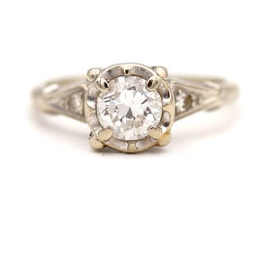 Antique Three Stone Ring .74 CTW 14 Karat Old European Cut Diamond Vintage Three Stone Engagement Ring