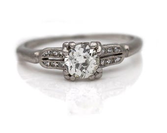 Antique Engagement Rings Diamond Engagement Ring .49ct GIA Split Shank Vintage Engagement Ring Woman's Proposal Ring Vintage Platinum Ring