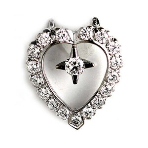 Vintage 1.70 CTW Mid-Century Diamond Heart Pendant - Estate Vintage 1970s Vintage 14k White Gold Diamond Heart Pendant