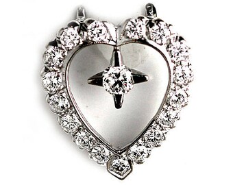 Vintage 1.70 CTW Mid-Century Diamant Herz Anhänger - Vintage Vintage 1970s Vintage 14k Weißgold Diamant Herz Anhänger