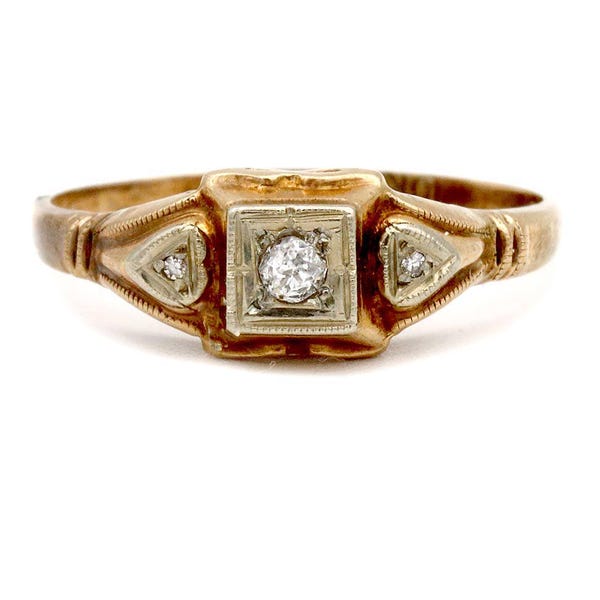 Mid-Century Engagement Ring .12 CTW 1920s 14K Two Tone Vintage Diamond Engagement Ring