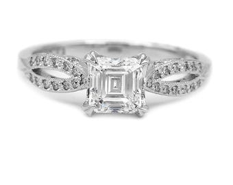 Sonia Contemporary 1.05 CTW Tacori Asscher Cut Diamond Split Shank Vintage Engagement Ring GIA E/SI1