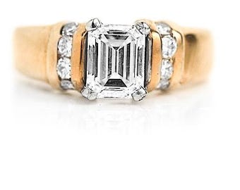 Mid-Century 1.13 CTW Emerald Cut Diamond Vintage Engagement Ring with Side Stones GIA J/VS1