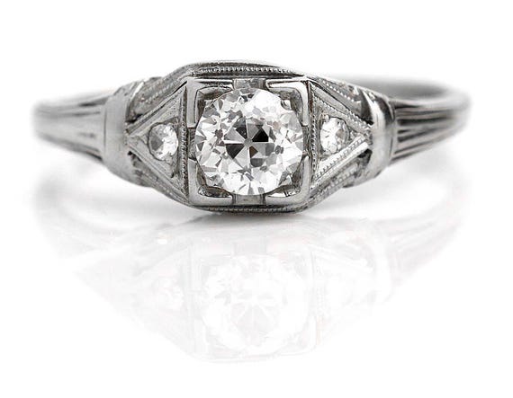 Art Deco Diamond Ring - Antique Art Deco & Diamond Ring - Vintage Art Deco Engagement Ring